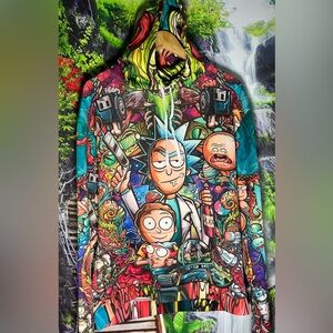 Rick and Morty Hoodie 3D Printed Sweatshirt Hooded Pullover front and back  SZ L